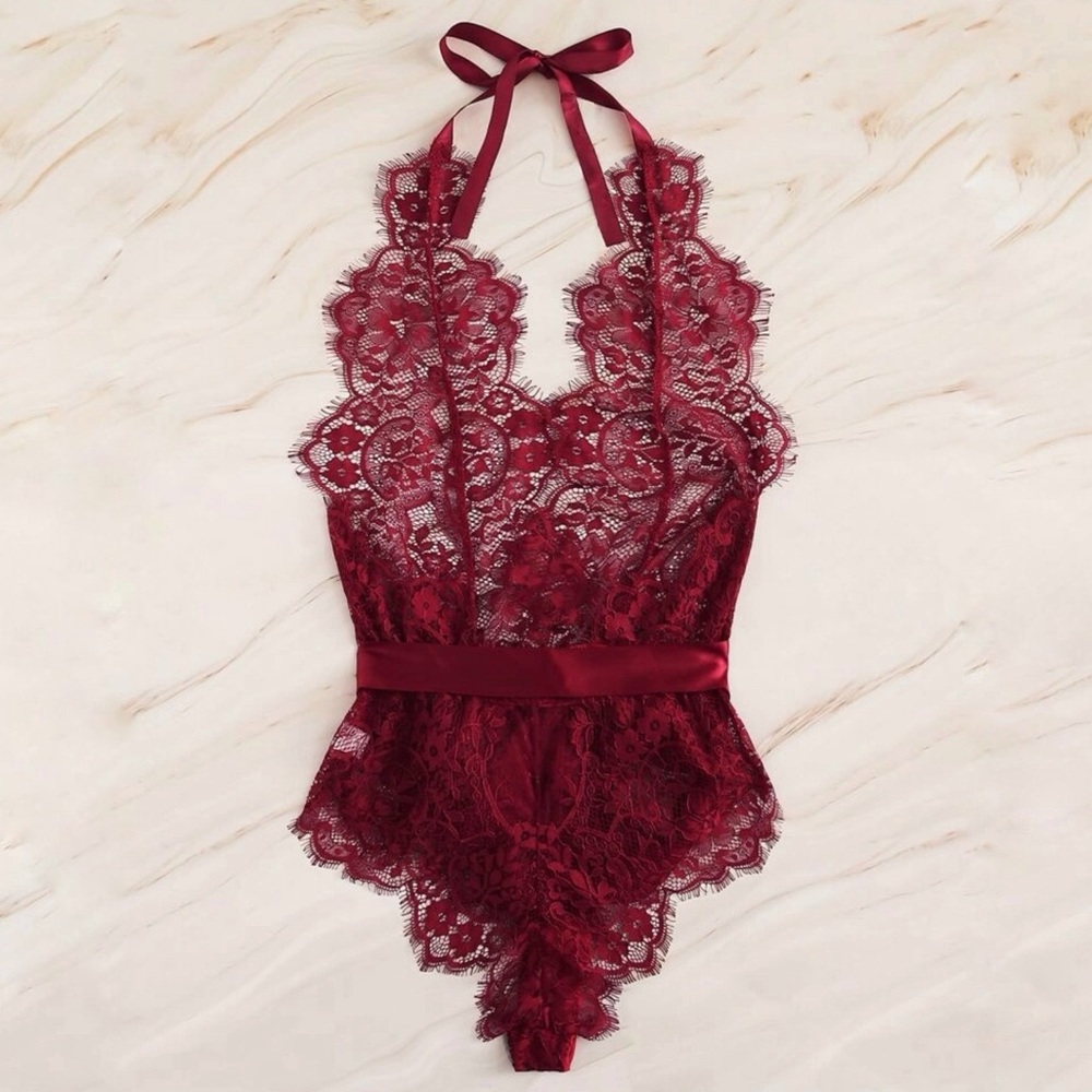 New Red Small Halter Teddy Lingerie - Picture 7 of 7